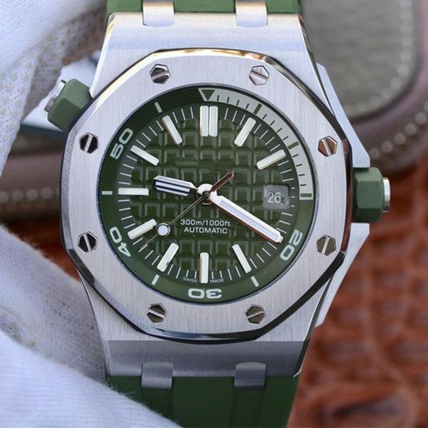 

wristwatches men's watch automatic mechanical geen dial 15710st.oo.a052ca.01 luxury rubber strap 1:1 for men, Slivery;brown