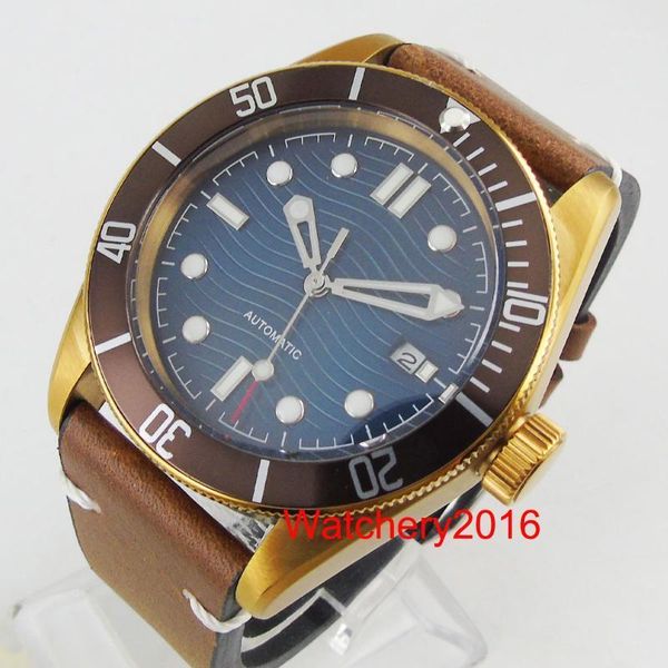 

41mm blue dial classic bronzed coated men's wristwatch nh35a miyota 8215 auto date luminous sapphire glass wristwatches, Slivery;brown