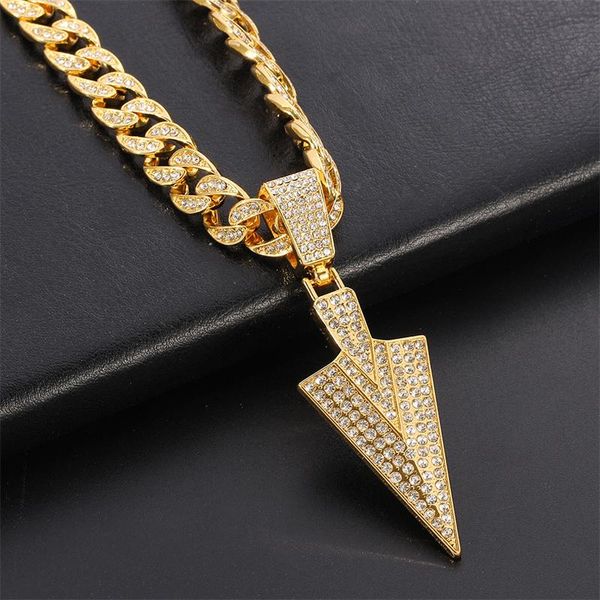

chokers men's fashion hip hop jewelry gold black silver color arrow head pendant long chain necklace rhinestones cuba, Golden;silver