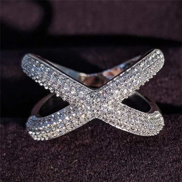 

us size 5-10 wedding rings handmade luxury jewelry 925 sterling silver pave white sapphire cz diamond gemstones party eternity women cross b, Slivery;golden