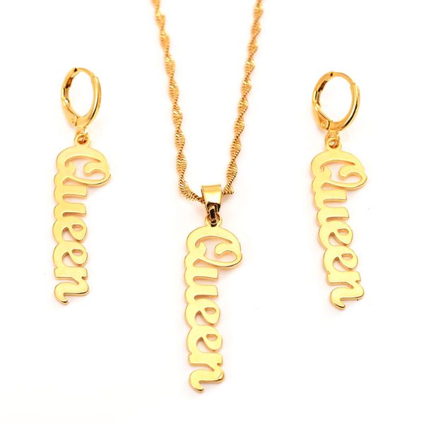 

queen titanium with 9 k fine solid thai baht g/f gold pendant earrings female set jewelry chic gown south fashion, Silver