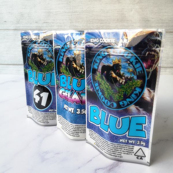 

New King Cookie California 3.5g Mylar Bags KING COOKIE Blue 41 Cookie Blue Gelatti Zipper bag For Dry Herb Flower Packaging Package