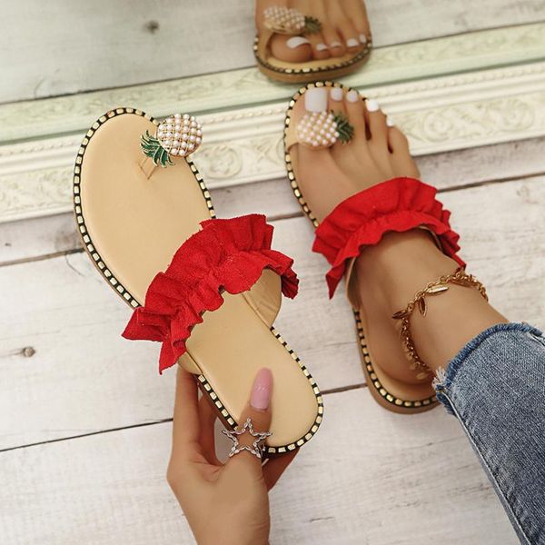 

slippers hollow fish mouth wears mother women's summer flip flops flat sandals ladies bohemia beach flop slipper, Black