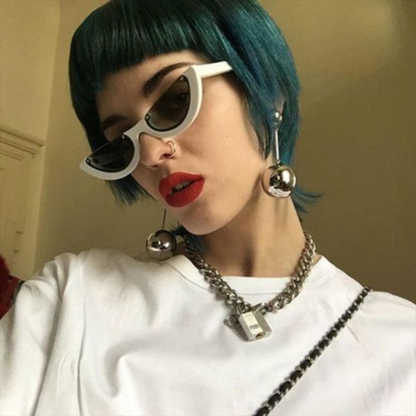 

cool semi rimless narrow frame cat eye sunglasses women personality fashion sun glasses female colorful uv400, White;black