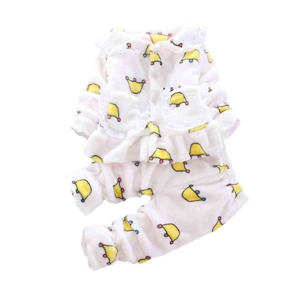 1-6Y Kış Toddler Çocuk Kız Erkek Karikatür Pijama Set Sıcak Çocuk Giyim Pijama Yumuşak Flanel Kıyafetler 210515