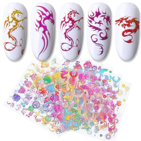 

chinese year pattern gradient colorful decal adhesive slider 3d red gold dragon phoenix nail stickers manicure diy decor1, Black