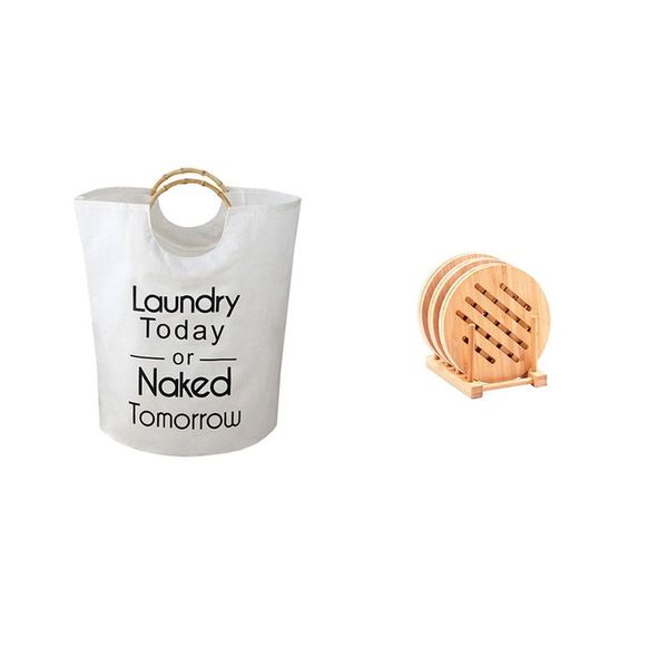 

laundry storage & organization basket cotton clothes bag dirty white bamboo trivet mat kit, heat-proof