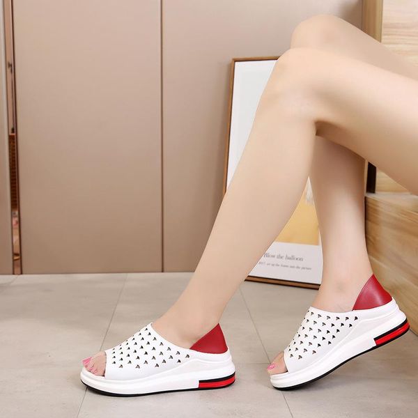 

sandals two-wearing female summer joker leisure sponge cake thick bottom fish mouth shoes women flats student, Black