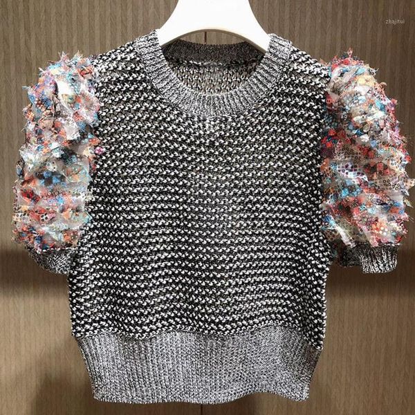 

women's sweaters crop 2021 autumn winter fashion pullovers ladies colorful floral print sleeve patchwork knitting casual grey jumpers, White;black