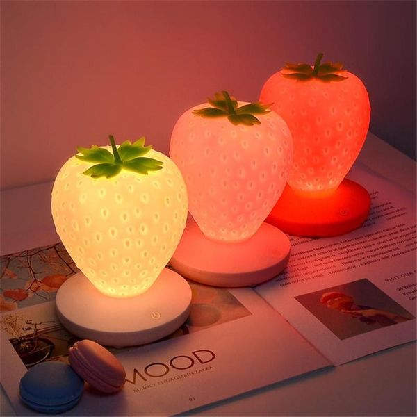 

night lights touch dimmable led light silicone strawberry nightlight usb bedside lamp for baby kids bedroom decoration christmas gift