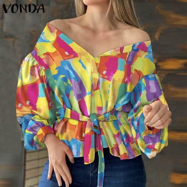 

women's blouses & shirts vonda bohemian blouse 2021 autumn women long sleeve pleated tunic fashion asymmetric hem ruffled office blusa, White