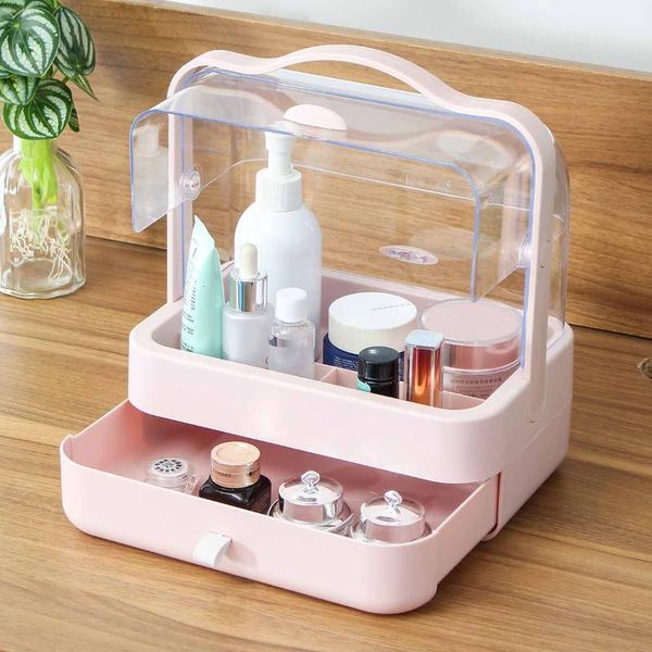 

women bathroom double layer cosmetics storage box waterproof dustproof large makeup organizer skin care jewelry drawer boxes & bins