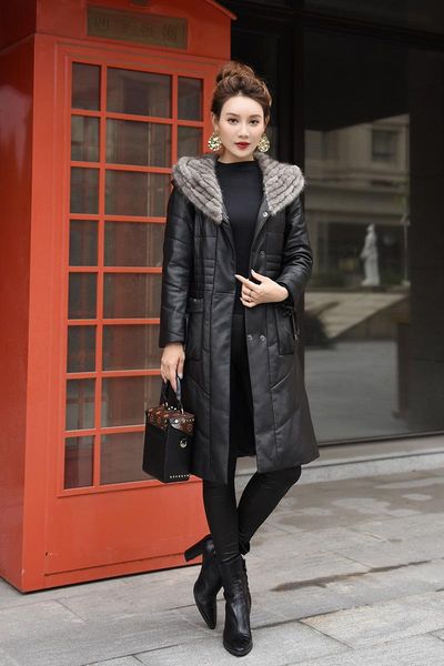 

women's leather & faux 2021 lap 1-20 women coat winter jacket learher coats, Black