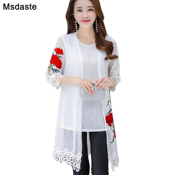 

women's blouses & shirts cardigan women long 2021 summer vintage flower embroidery casual blouse kimono femme white black big plus size