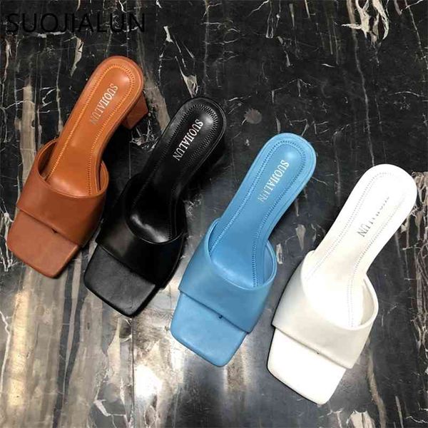 

slippers suojialun brand slipper summer outdoor square high heel slip on flip flop elegant women slides sandal 210310, Black
