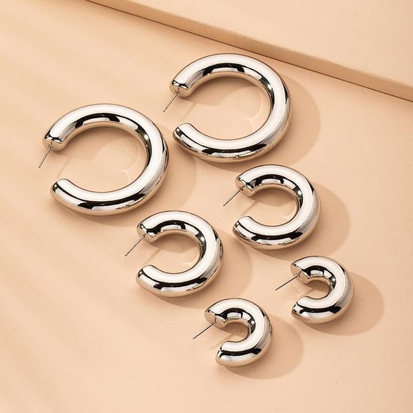 

dangle & chandelier gaku exaggerated c-shaped earstud simple ins metal wind big hoop earrings geometrical women's jewelry, Silver