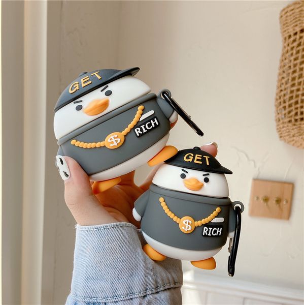 

cute hip-hop duckaut design cases for grey airpod 1and 2 pro protective cover designer airpods men women wireless bluetooth headphone shell