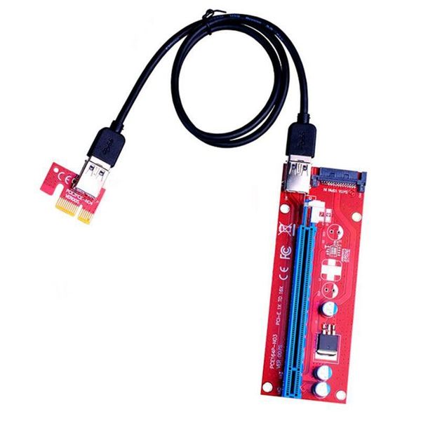 

10pcs ver007s pci-e riser card 007s pcie 1x to 16x extender 15pin sata power 60cm usb 3.0 cable for btc ltc mining miner computer cables & c