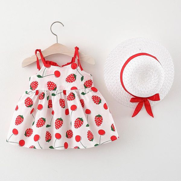 

summer born baby girl clothes outfit sling cool dress for girls clothing 1st birthday dresses + hat girl's, Red;yellow