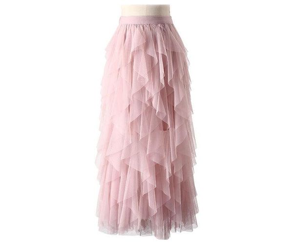 SAIRS MULHERES TULLE TULLE TULLE ELÁSTICA CAIS HIGH COREANA ROSE PINK Party Maxi Cake Irregular Multi-camada de camada