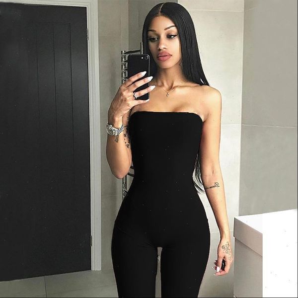 

black skinny strapless tube womens jumpsuit sleeveless streetwear catsuit bodycon playsuits clothes clothing dropshipping drop, Black;white