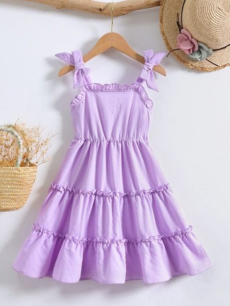 

toddler girls frill trim bow straps cami dress she, Red;yellow