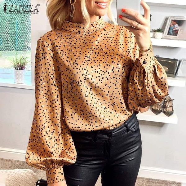 

women's blouses & shirts zanzea printed long sleeve tunic womens elegant satin blusa lady casual loose office oversized 2021 autumn vi, White