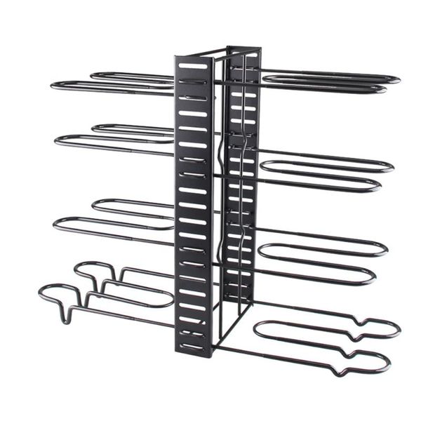 

hooks & rails 1pc iron kitchen pot storage rack multi-layer covers shelf (black)