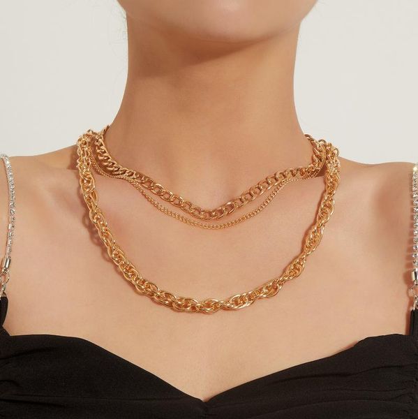 

chokers geometric chain necklace for women punk style hip hop layered necklaces clavicle short 2021 fashion jewelry simple, Golden;silver
