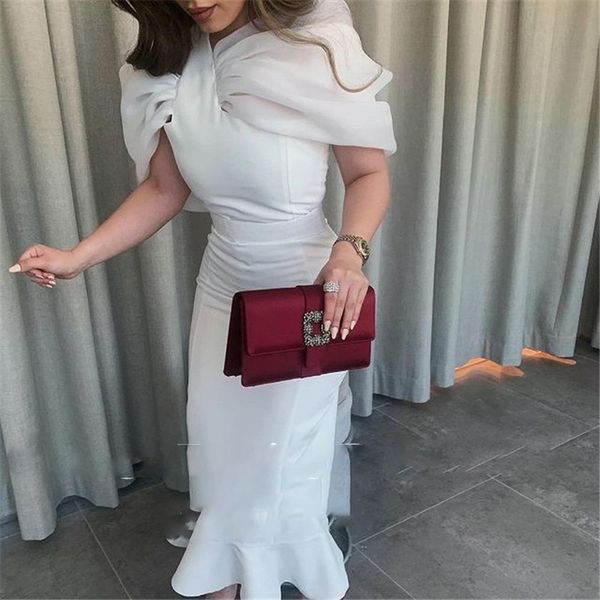 

elegant white mermaid evening dresses straps sleeves sheath bodycon lady party ankle length formal prom gowns, Black;red
