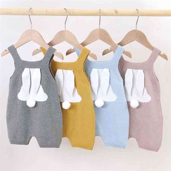 

0-3y baby girl rompers bunny big ear rabbit knitted boy clothes borns infant jumpsuits outfits sleeveless children's overalls 210417, White