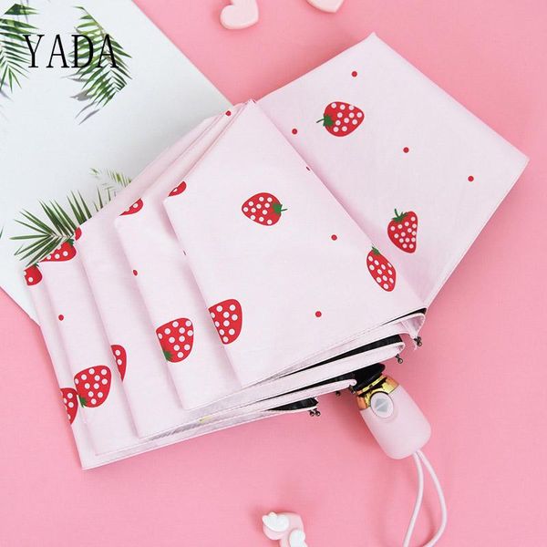 

umbrellas luxury cartoon fruit strawberry umbrella clear folding automatic for children women uv rain yd200043