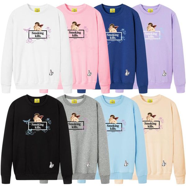 

men's sweaters fr2 smoking kills pullover printed embroidered round neck cotton and velvet sweatshirt, White;black