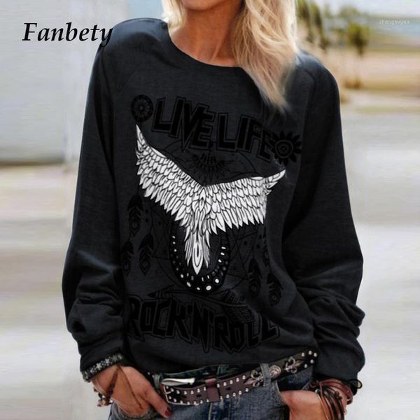 

fashion eagle letter pattern pullovers autumn women elegant o-neck blouse shirts female casual long sleeves streetwear women's blouses, White
