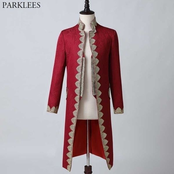 

men's luxury red steampunk victorian tuxedo coat with vest medieval cosplay costume male pirate viking renaissance long uniform 210522, White;black