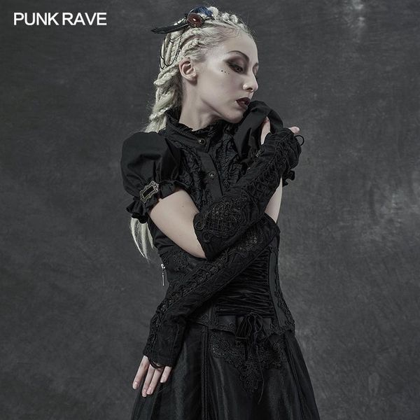 

five fingers gloves punk rave women' gorgeous gothic sleeves delicate embroidery elastic knitting bandage long use rope for lacing, Blue;gray