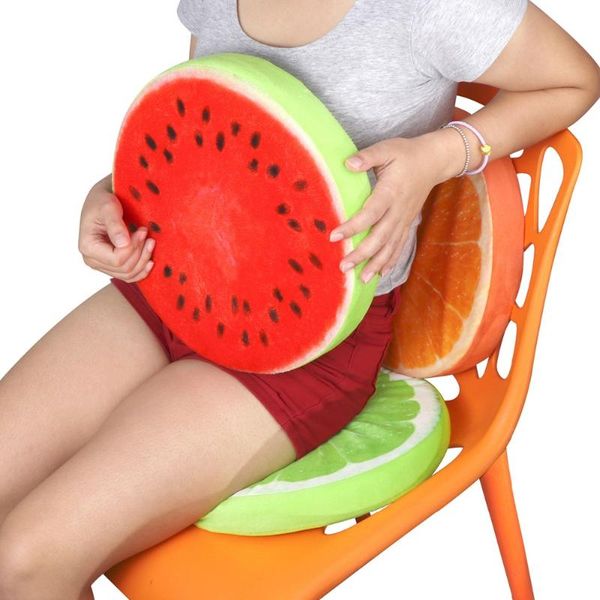

cushion/decorative pillow 2021 3d soft round home decorative plush fruit seat pad office chair back cushions watermelon kiwi orange
