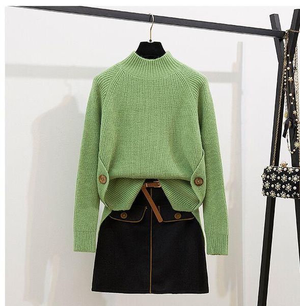 

two piece dress women fashion sweater 2-piece sets turtleneck long sleeve slim knitted +woolen a-line mini skirt female, White