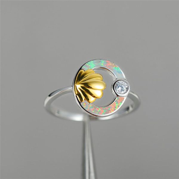 

wedding rings vintage female circle opal party ring elegant crystal silver filled engagement fashion gold shell for women, Slivery;golden