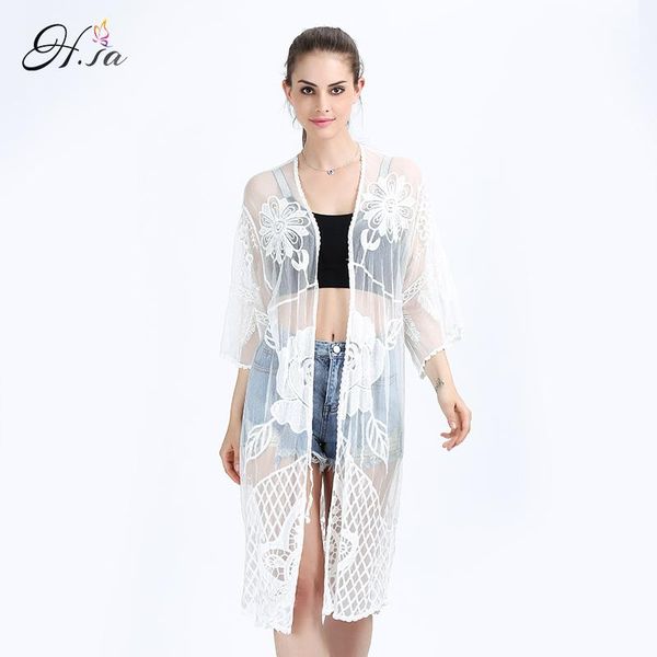 

women's blouses & shirts h.sa women summer blouse long cardigans half sleeve lace up beach clothing bikini outerwear loose sunscreen, White