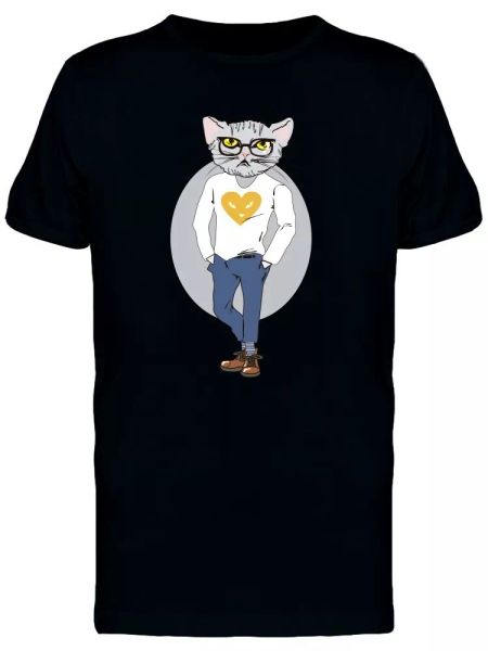 

hipster cat with white shirt tee men's -image by shutterstock, White;black