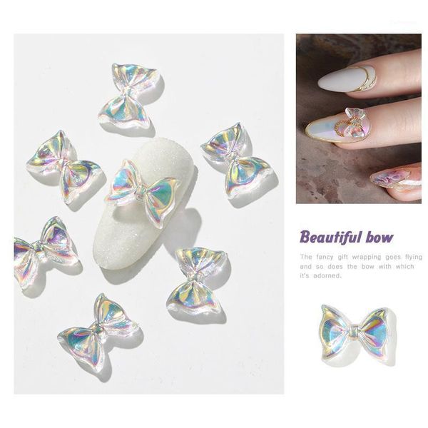 

10pcs holographic aurora bow ties nail art decorations 3d crystal ab colorful ornaments japanese diy manicure accessories1, Silver;gold