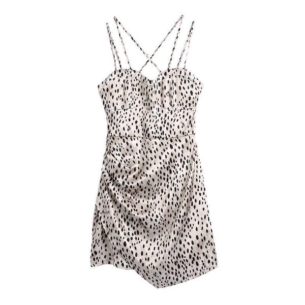 2021 za Frauen mode mit gesammelt animal print mini kleid vintage backless zipper dünne träger weibliche kleider vestidos robe Y1006
