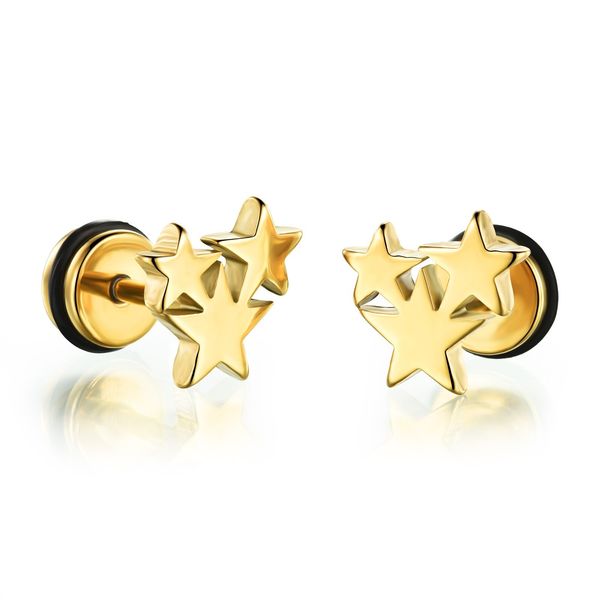 

cyue european fashion retro temperament elegant titanium steel five-pointed star stud earrings for ladies, Golden