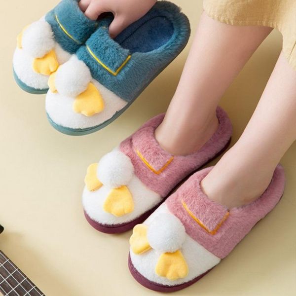 

slippers cotton women winter home slipper couple non-slip cartoon shoes indoor soft plush thick bottom men's, Black