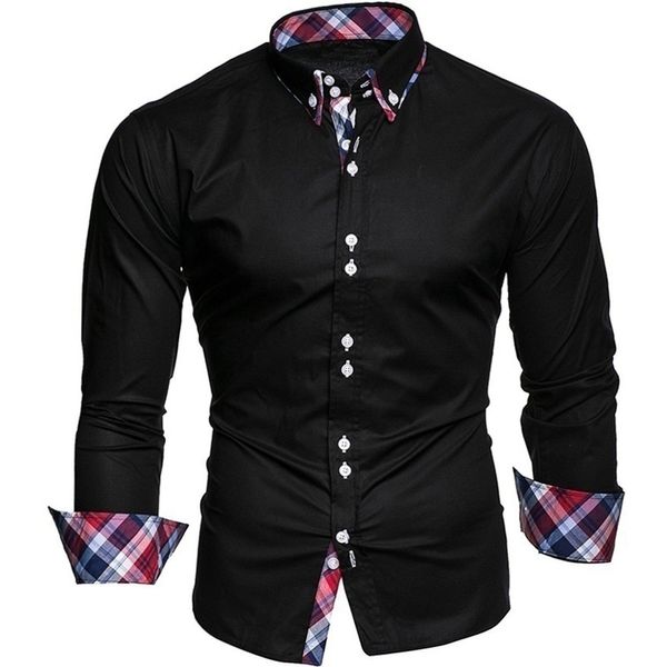 Projeta camisa de negócios masculina com mangas longas camisa formal slim-fit casual camisa masculina tamanho s-3xl tops