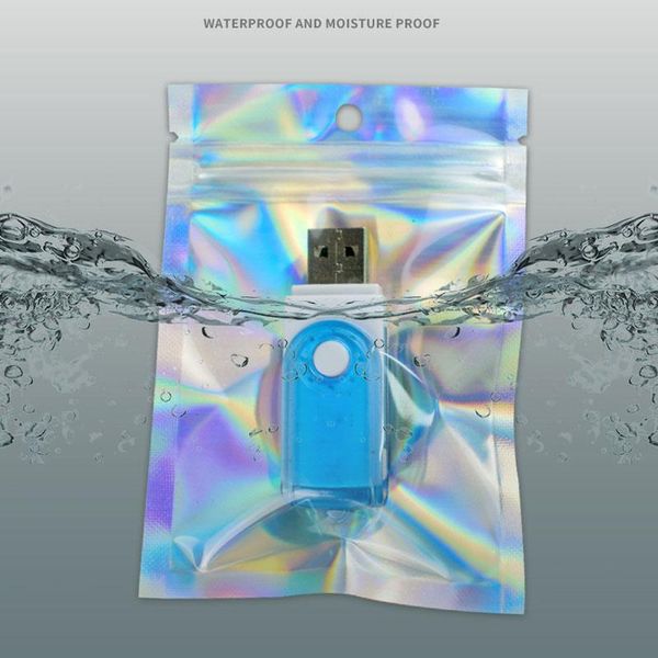 

storage bottles & jars 10pcs flat food lock bath salt cosmetic bag clear with hole on holographic foil bags waterproof 14*20cm wholesale