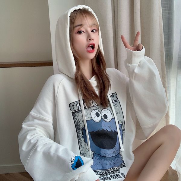 

fashion trends ladies' sweaters 2021 spring women's sweater lazy ins loose cartoon print hoodie women hoodies, Black
