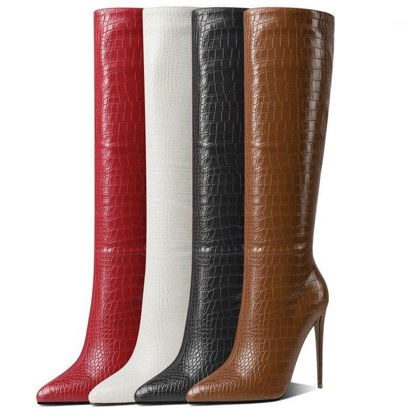 

boots 2021 european american style women knee high fashion zipper pointed toe thin heel winter lady shoes1, Black