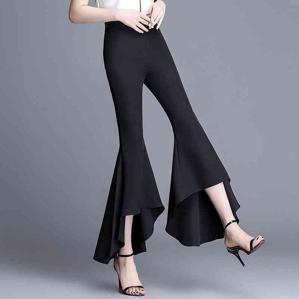 

women's pants & capris casual high waist black calf-length women summer loose ladies office trousers pocket solod korean thin flare mkh, Black;white